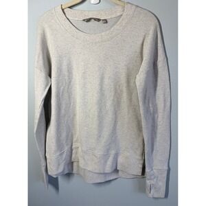 Athleta Sweatshirt Small Light Gray Thumbholes Side Slit Pullover Athleisure Gym